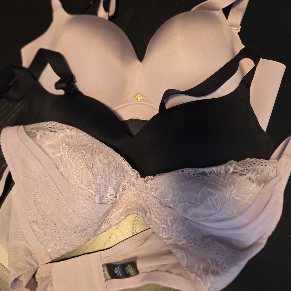 Understance Elegant Lace Trimmed Bra Trio - Black and Pink 36D